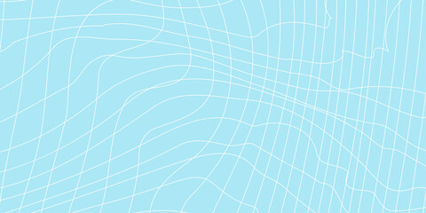 Abstract blue grid background with distorted white wavy net lines, geometric minimal mesh pattern backdrop, clean light cyan perspective checkerboard texture for modern tech web banner design. © Abu Bokkor Siddique