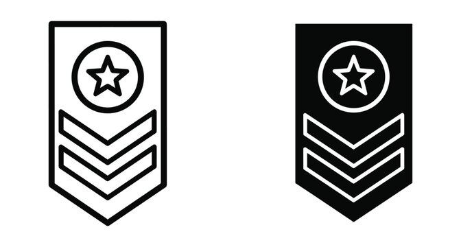 Military rank insignia icon set featuring chevron stripes and star symbol for army officer sergeant corporal uniform badge design