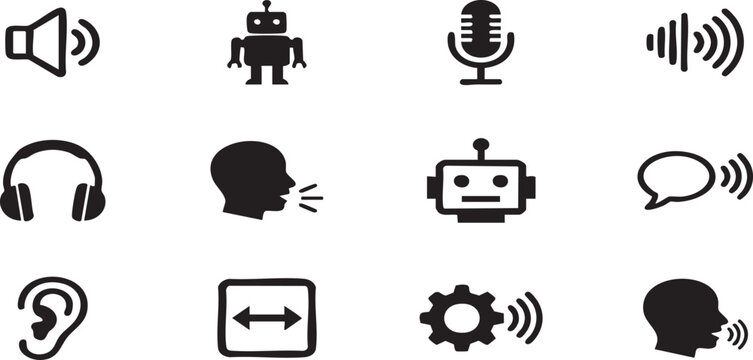 Set of icons related to artificial intelligence, voice recognition and audio