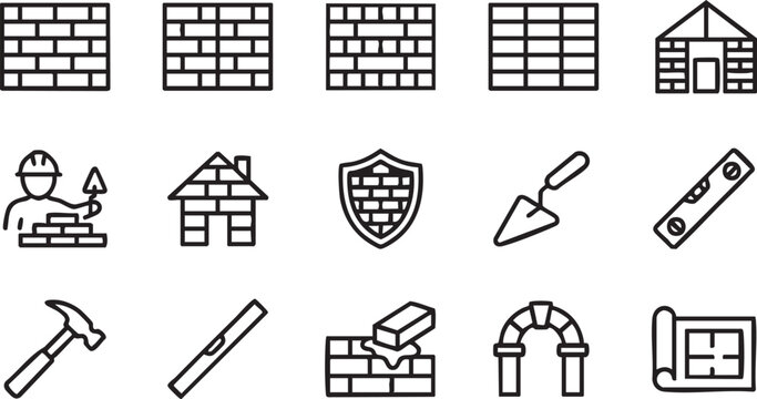 Set of masonry and bricklaying construction icons