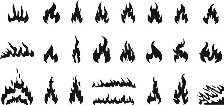 Fire Flame Silhouette Vector Set Illustration 