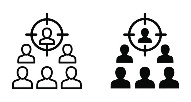 Target audience icon set showing people silhouettes with crosshair symbol for recruitment marketing strategy business human resources and customer segmentation