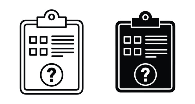 clipboard icon with question mark symbol for survey questionnaire feedback form test exam evaluation report document checklist task management list
