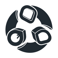 Minimalist sushi roll logo vector, black and white Japanese food icon, circular maki sushi graphic for restaurant branding © Syeda