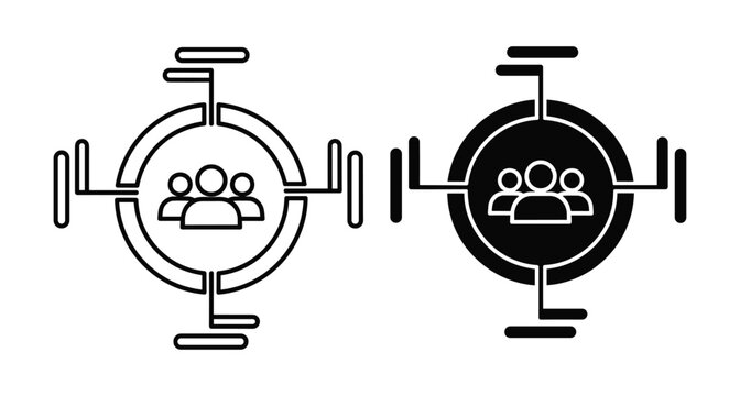 Target audience icon set showing people in crosshair for marketing strategy customer segmentation human resources recruitment and demographic focus group