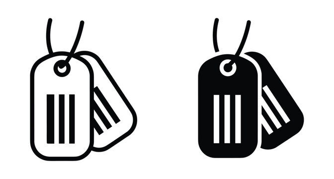 military dog tags icon set featuring outline and solid black identification plates for soldiers army personnel and veteran identity symbols