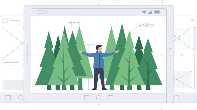 Digital UI UX Design Prototype of a Nature App with Forest Landscape
