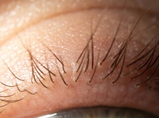 Fototapeta premium Extreme close up of human eyelashes and skin texture with cosmetic, close-up