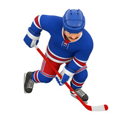 Obraz premium Cartoon Hockey Player in Blue Uniform Skating with Stick