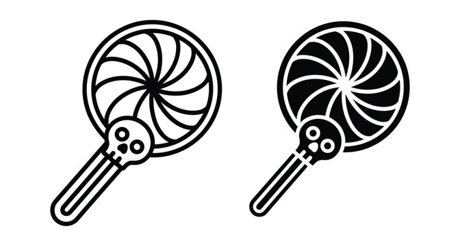 Halloween skull lollipop icon set with spiral candy design for spooky party celebration and trick or treat holiday event graphics