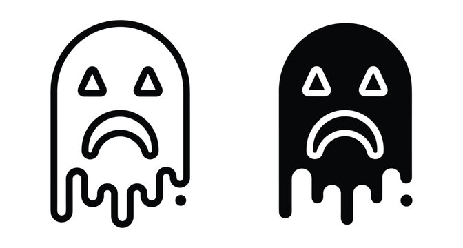 Sad ghost icon set with dripping bottom edge featuring triangular eyes and frowning mouth for Halloween decorations and spooky designs