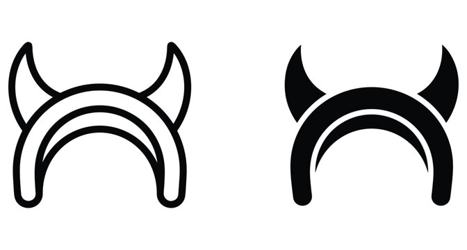 Devil horn headband icons set with outline and solid silhouette styles for Halloween party costume accessories and spooky graphic design