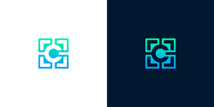 Modern gradient letter C logo design combining a bold initial with a sleek square frame, perfect for technology, consulting, or creative branding, illustrating focus and innovation