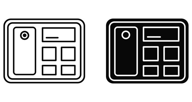 Security keypad icon set featuring digital intercom system with buttons and display screen for smart home access control and protection