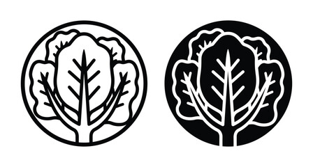Fototapeta premium Cabbage lettuce vegetable icon set with linear and solid circular designs for healthy food menu grocery store and organic farming