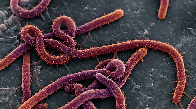 Scanning electron micrograph of ebola virus particles