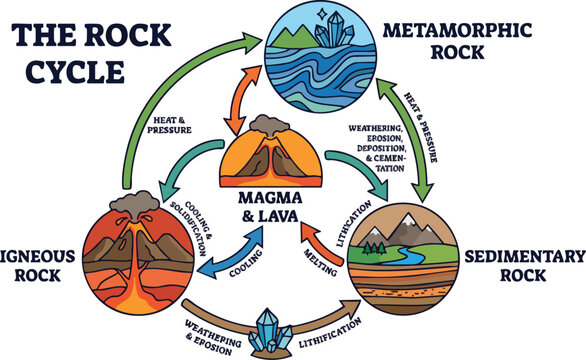The Rock Cycle Educational Diagram Vector Illustration