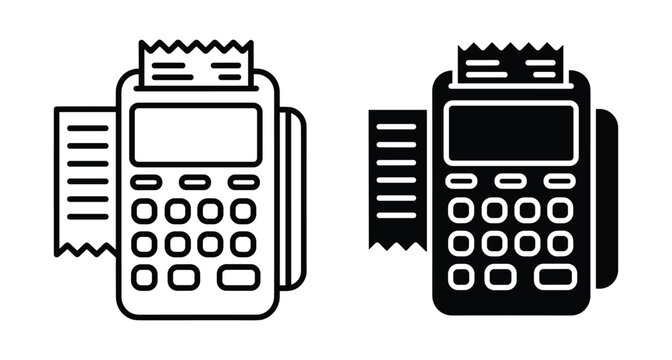 POS terminal card machine icons with receipt paper printing credit card payment processing electronic transaction device for retail business commerce