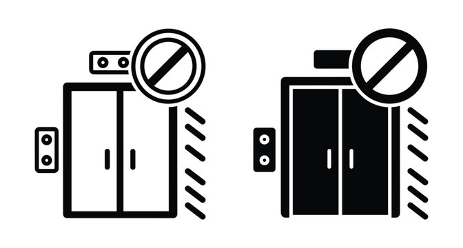 Elevator out of order prohibited lift doors warning sign icon set with forbidden symbol for emergency safety and maintenance