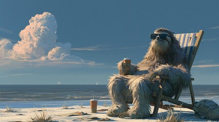 Fototapeta premium Furry sloth chills on the beach.