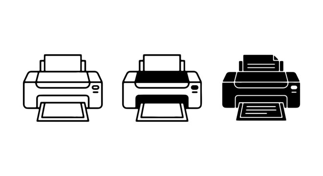 Printer Icons Set, Office Equipment Vector Graphics, Technology Device Illustrations