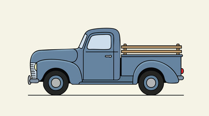 Fototapeta premium Vintage Blue Pickup Truck Side View Illustration