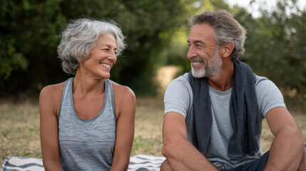Fototapeta premium Sporty Senior Couple Enjoying Picnic in Park