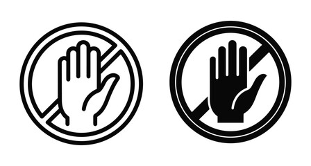 Fototapeta premium Stop hand sign icon set with prohibition circle and diagonal line for warning safety security and restricted access area