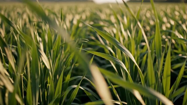 Close-up of vibrant green grass in a field under natural sunlight, showcasing growth and nature.