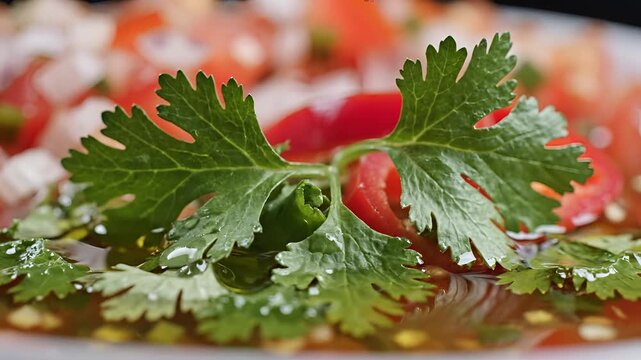 Fresh Pico de Gallo Salsa with Cilantro and Tomatoes Close Up.
