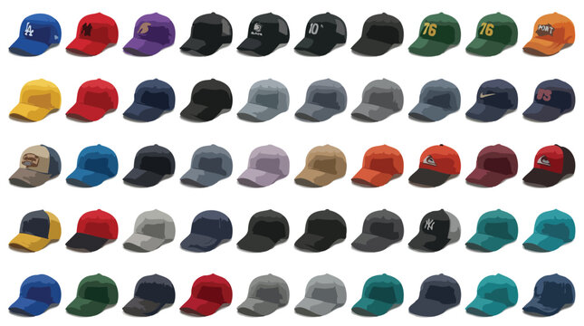 Colorful Baseball Cap Collection and Headwear Apparel Vector Set for Fashion Retail, Sports Branding & Merchandise Design (EPS)