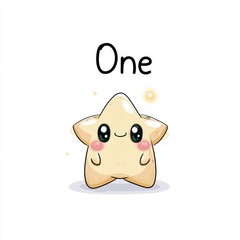 Fototapeta premium A cute chubby star character with big eyes sits at the center, representing the number one, with a glowing dot around it.