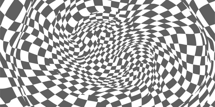Abstract checkered pattern with a distorted wave effect in black and white colors for modern graphic design