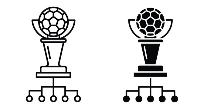 Soccer football tournament trophy cup icon set with competition bracket hierarchy tree for championship league playoffs sports game winner award