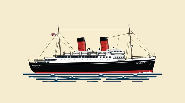 RMS Olympic Vintage Ocean Liner Illustration