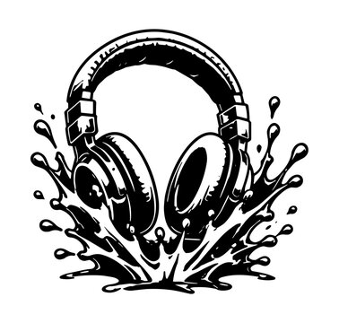 Headphones with Water Splash Mascot Clipart Tshirt Design EPS