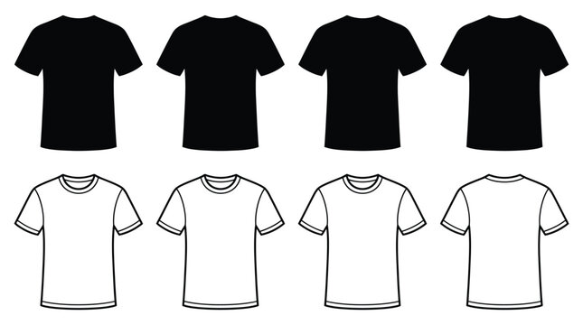 T shirt Silhouettes And Outlines Black And White Vector Graphic
