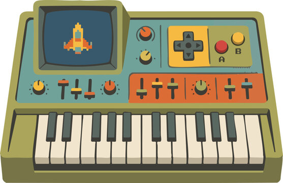 Retro Electronic Music Synthesizer and Video Game Console Hybrid