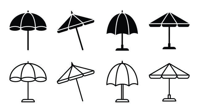 Beach Umbrella Silhouettes Black Vector Illustration Set