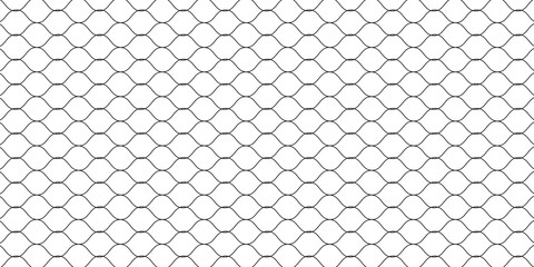 Fishing or soccer net. Repeated hexagon pattern. Black wired mesh texture isolated on white background. Metallic or fabric fence, cage or lattice structure. Vector graphic Illustration. © faiqoh