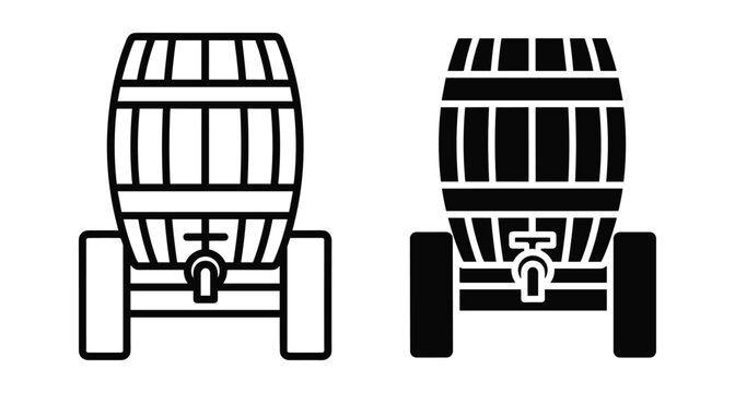 Wooden barrel icon set with tap and stand for wine beer cider storage brewery equipment flat vector illustration graphic design