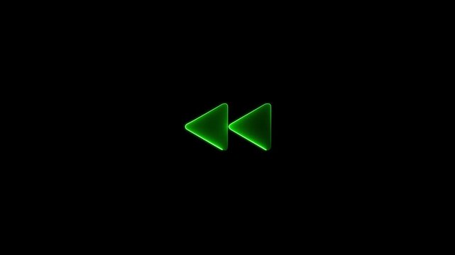 Glowing Rewind button icon isolated on black background. HD Video Animation .
