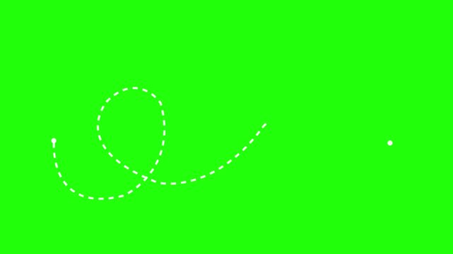 Animation of a dotted line path from left to right point. Concept of movement, moving, flying and goal Minimal Travel and tourism concept. HD animation video on Alpha Channel.on green backgraund .