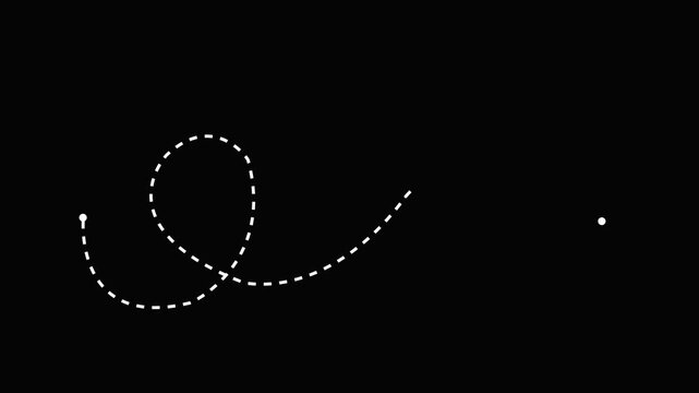 Animation of a dotted line path from left to right point. Concept of movement, moving, flying and goal Minimal Travel and tourism concept. HD animation video on Alpha Channel.on black backgraund .