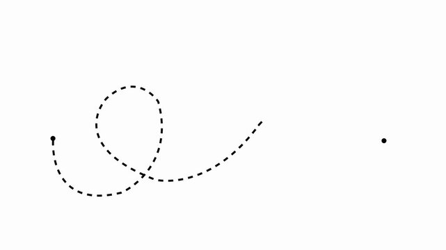 Animation of a dotted line path from left to right point. Concept of movement, moving, flying and goal Minimal Travel and tourism concept. HD animation video on Alpha Channel.on white backgraund .
