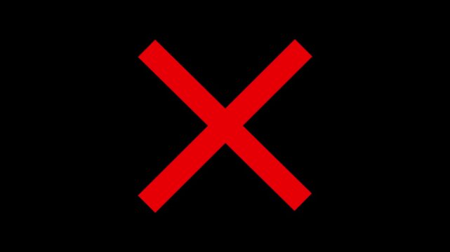 Red cross graphic animation for error and failure. Bold red x graphic animation symbolizing rejection cancellation error failure delete and cross against black background.4k video animation ,