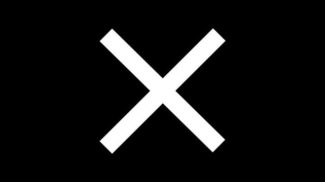 Red cross graphic animation for error and failure. Bold red x graphic animation symbolizing rejection cancellation error failure delete and cross against black background.4k video animation ,