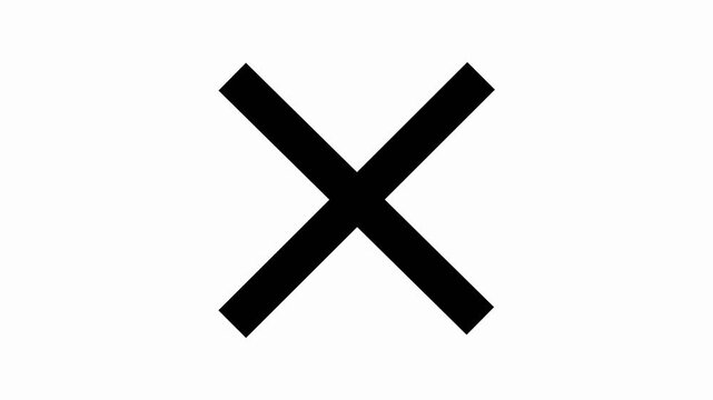 Red cross graphic animation for error and failure. Bold red x graphic animation symbolizing rejection cancellation error failure delete and cross against black background.4k video animation ,