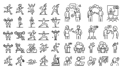 Fototapeta premium Collection of Doodle Icons Representing Sports and Business Activities.