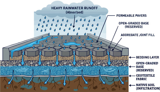 Permeable Pavement System Cross-Section Diagram for Rainwater Management